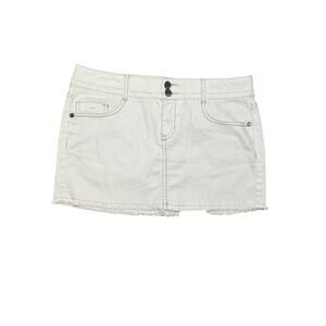 VTG Y2K Mudd White Denim 8 Mini Skirt Raw Hem Grunge Streetwear Retro Casual